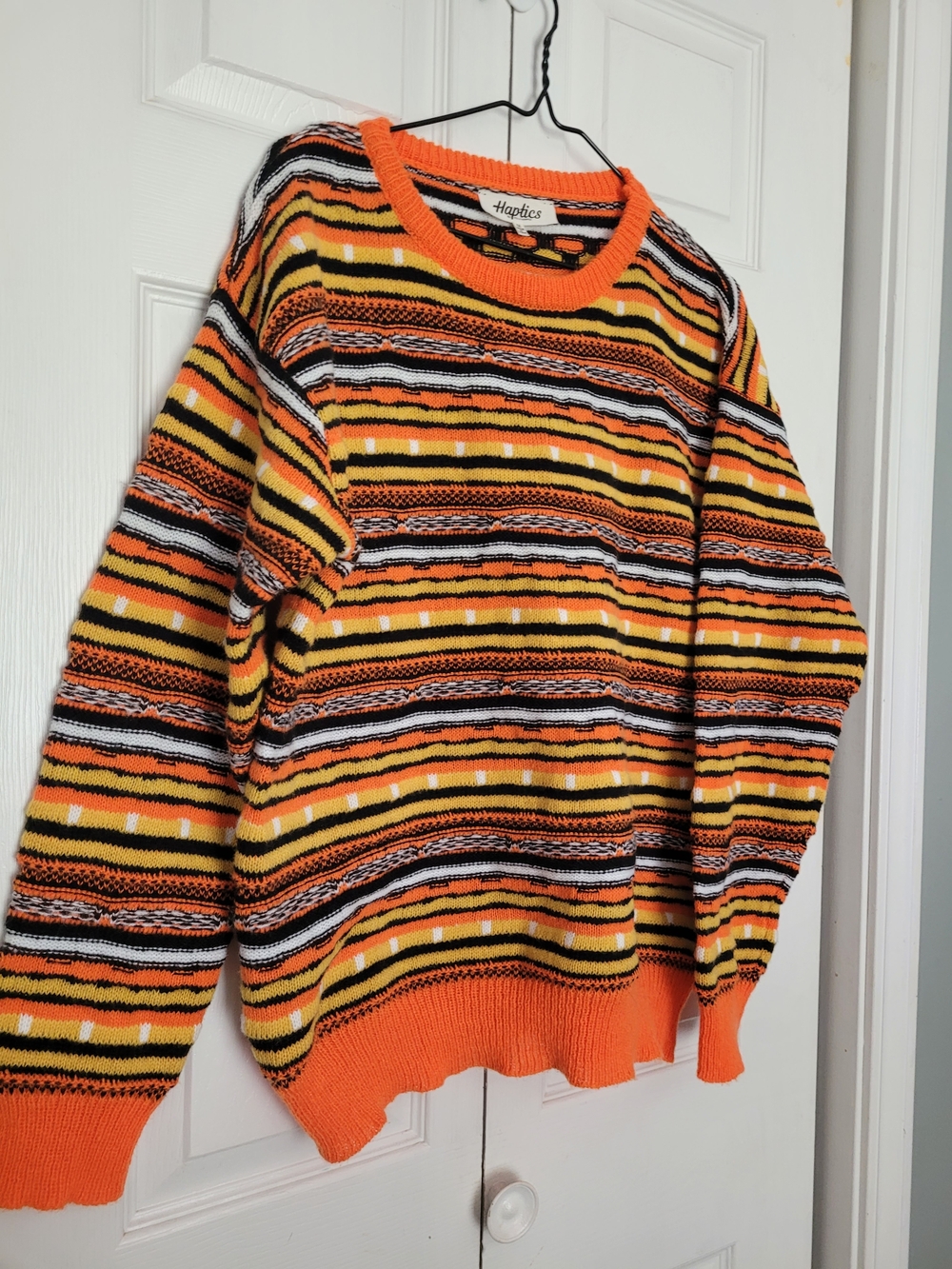 Women’s Orange Black Candy Corn Striped Halloween Fall  Sweater